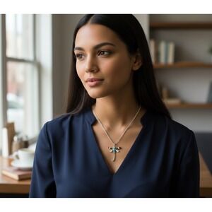 Zuni Inlay Dragonfly Pendant Necklace - Sterling Silver & Multi-Stone **